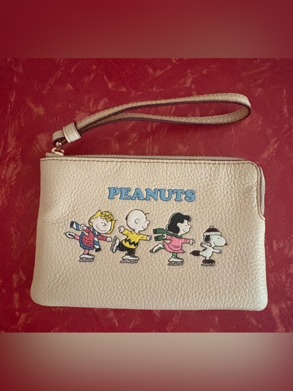 Coach Cream Peanuts Ice Skate Wristlet with Multicolor Characters